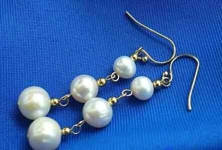 

free shipping 00057 WHITE ROUND FRESHWATER PEARL DANGLE EARRING