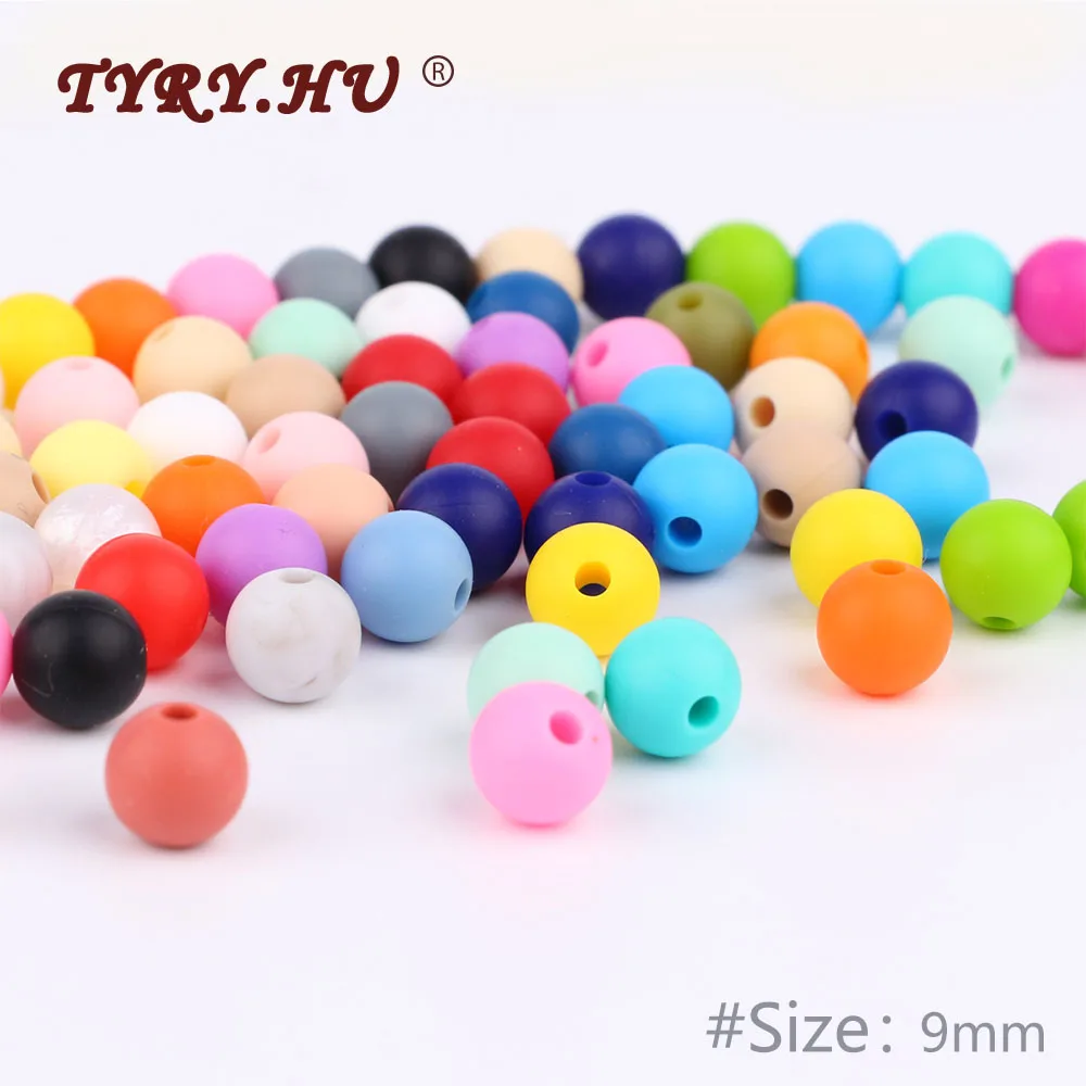 

TYRY.HU 100Pcs 9mm Round Silicone Beads Baby Teething Food Grade Chew Teether Beads DIY Pacifier Chain Necklaces Accessories