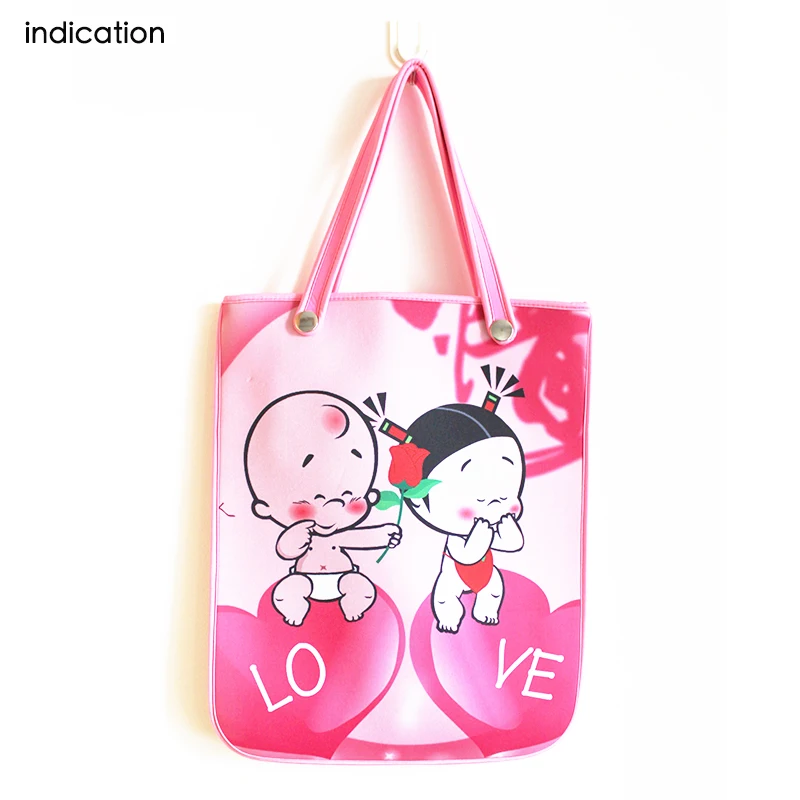 

1 pcs Pink Custom Lady Neoprene Hand Tote Bag Shopping Bags With Zipper Inside Beach Picnic Traveling Bag