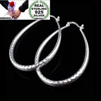 

OMHXZJ Wholesale Personality Fashion OL Woman Girl Party Wedding Silver Engraved Oval 925 Sterling Silver Hoop Earrings YE498