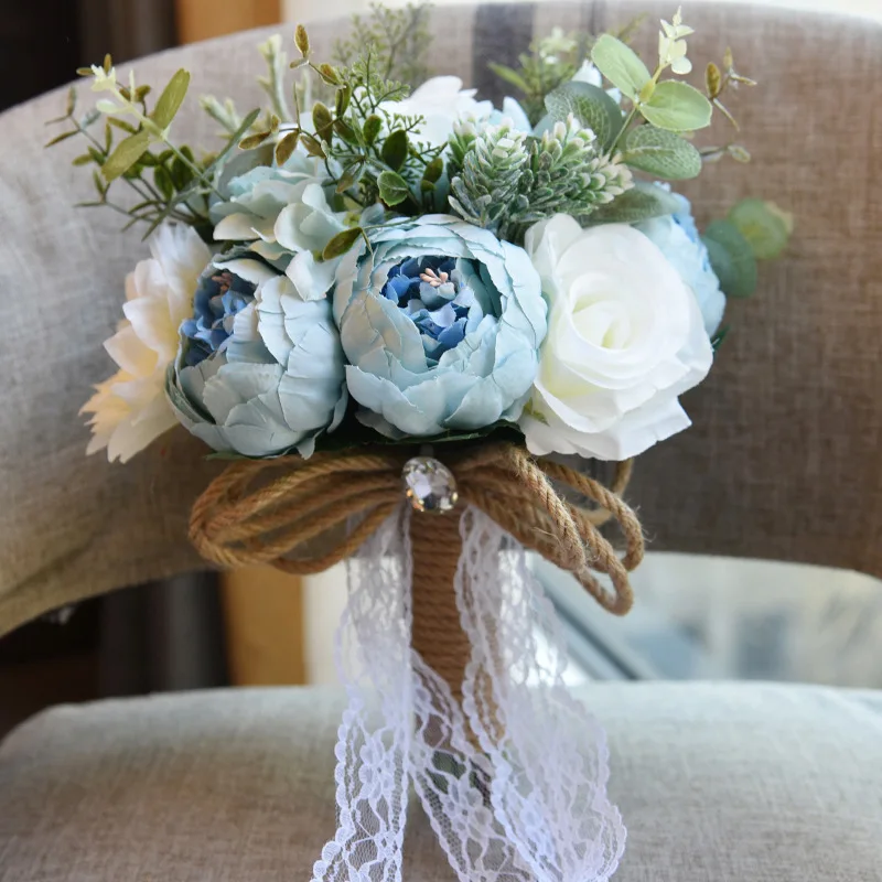 Kyunovia Camellias Свадебный букет растения Цветочный букет подарок кружевная ручка букет на память сад тема свадебные цветы FE40 - Цвет: Bouquet Light Blue