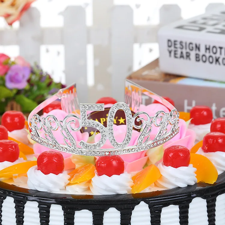  Crystal Rhinestone Tiara Princess Crown Birthday Crowns Silver Diamante Happy 18202130405060th Birthday (Silver-50th)  (5)