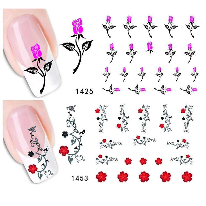 Bittb 2 шт. наклейка с цветком для ногтей изящное цветастое платье Nail Art Наклейки, водяной знак татуировки ногтей Наклейка Советы украшения инструменты для маникюра