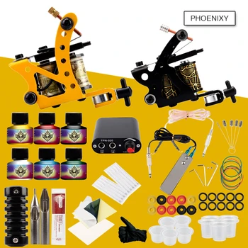 

Completed Tattoo Kit 6 Color Tattoo Ink Set 2 Machines Set Black Power Supply Needles Permanent Make Up Professional Tattoo Kit