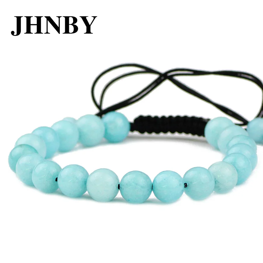 

JHNBY Lake blue Amazonite dye Natural Stone Bracelet Men 6/8/10/12MM Beads Braided/Elastic Rope Bangle Trendy Women Jewelry Gift
