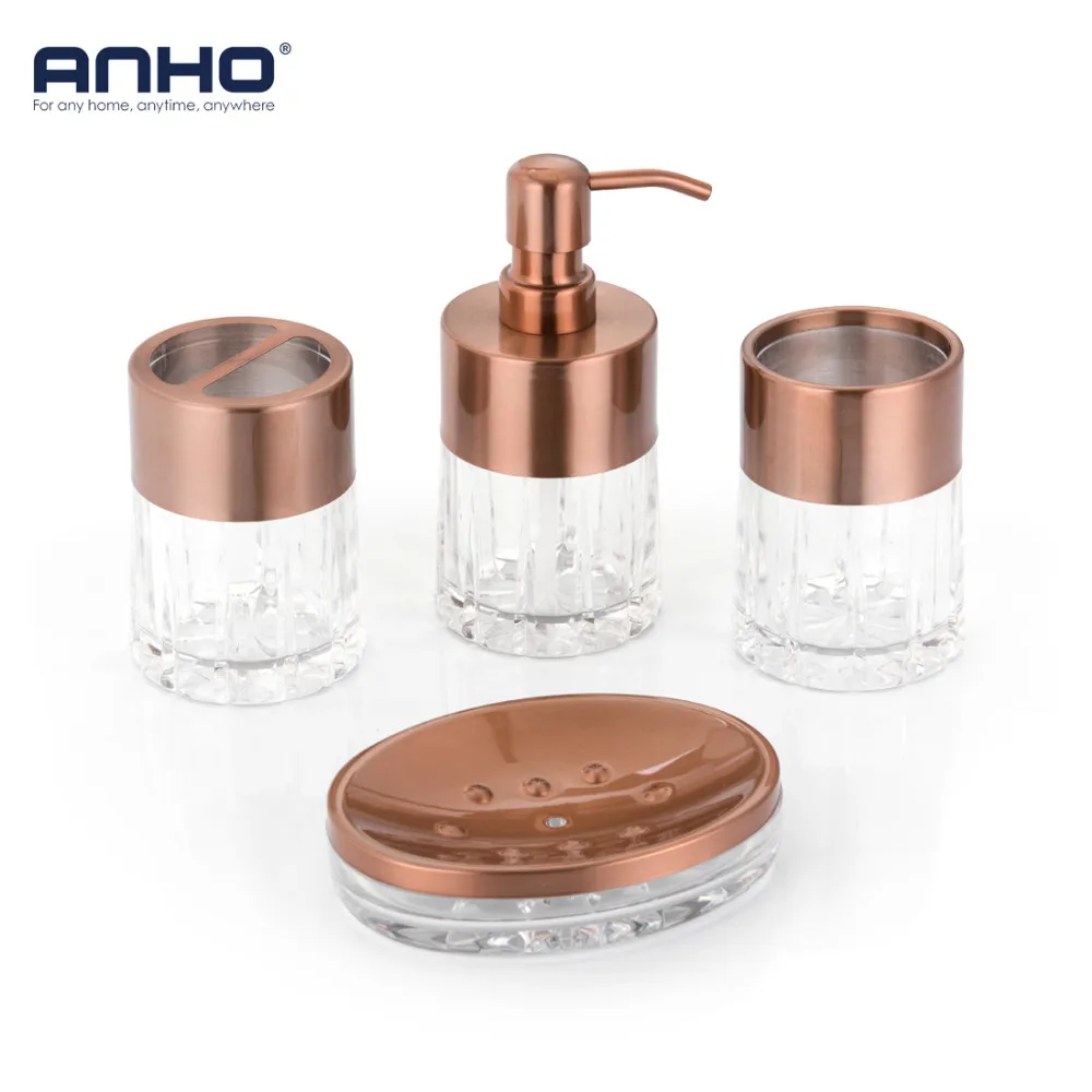 

ANHO 4PCS Bathroom Set European Liquid Dispenser Cup Toothbrush Holder Soap Rack Acrylic Home Decor Accessories