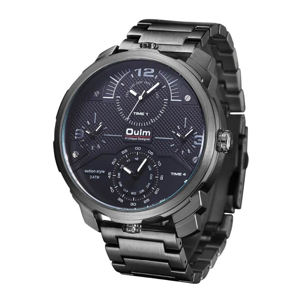 

Oulm Brand Men Quartz Watches four Time Show Hight quality Steel Strap Men Watches Male Military Clock Relogio Masculino