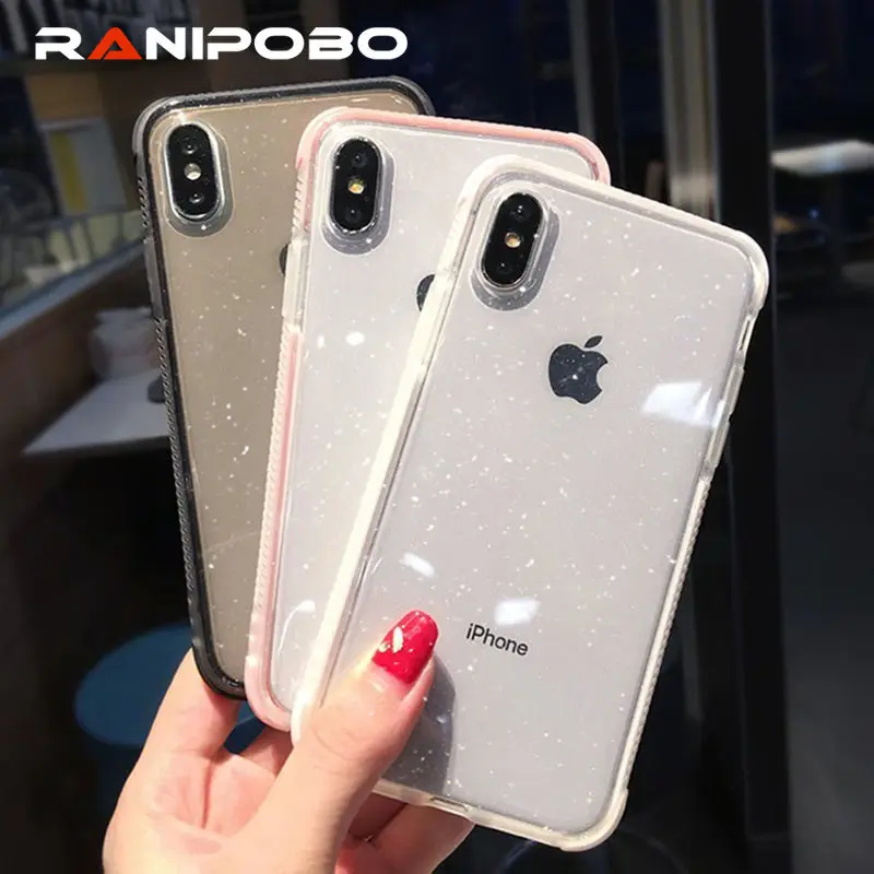 Блестящий чехол для телефона с порошком iPhone X XR XS Max 8 7 Plus 6 6S прозрачный мягкий