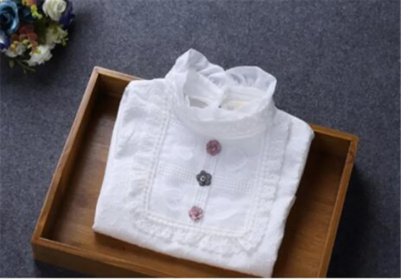 Autumn Winter Girls Blouse Shirts Baby Teenager School Girl Tops Cotton Lace Long Sleeve Kids Shirt Children Clothes