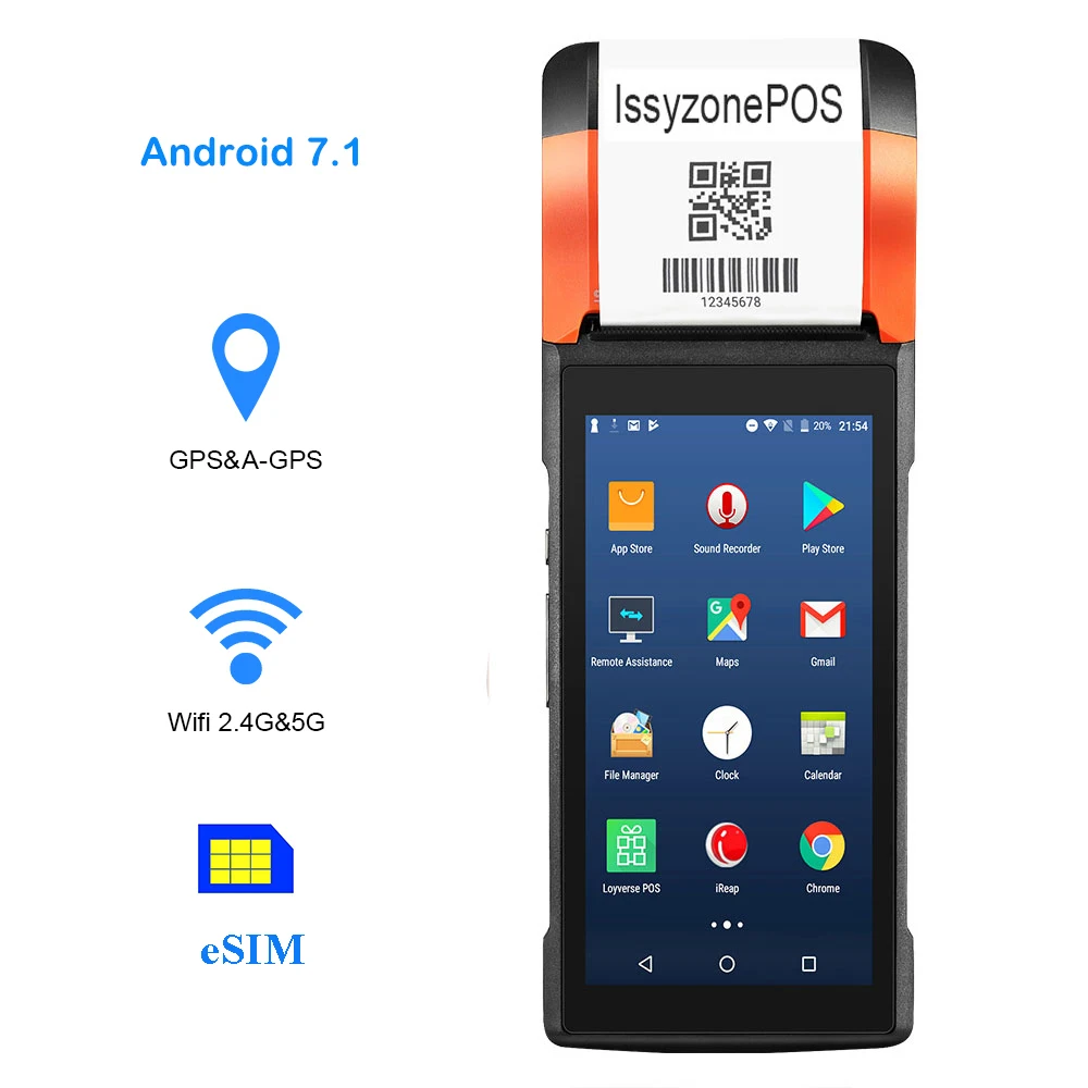 

Sunmi PDA Android 58mm Printer Bluetooth Mobile Order Payment QR 1D 2D Barcode Scanner Speaker GPS Wifi Sim Card Slot 1G RAM PDA