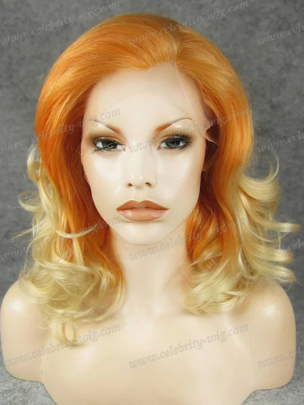 

16" Short Style Loose Curl Orange and Blonde Mixed Synthetic Lace Front Wig for Man and Woman