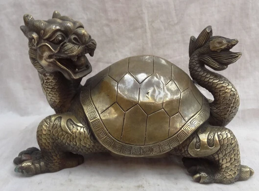 

0 10" Chinese Bronze Sculpture FengShui BiXie Dragon Turtle Set Tortoise Statue