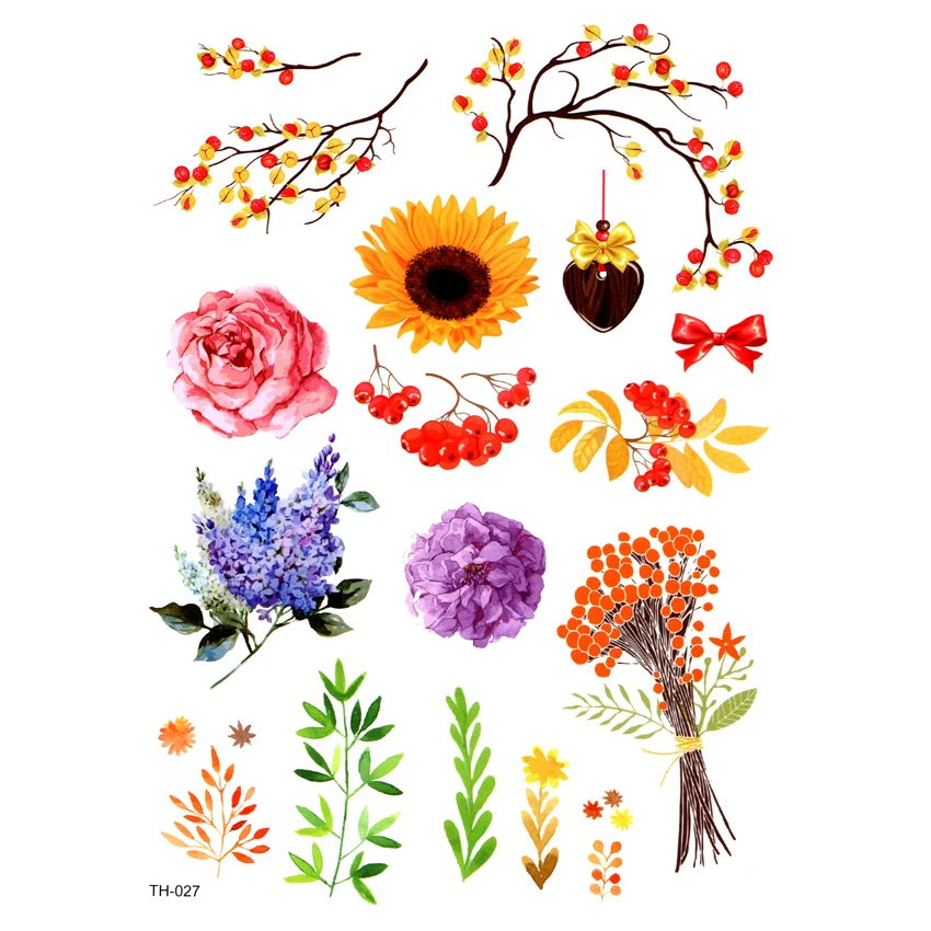 

5pcs Flowers Waterproof Temporary Tattoos Men Sunflower Henna Tattoo Tatuagem Temporary Tatoo Festival Tattoo sticker Tatouage