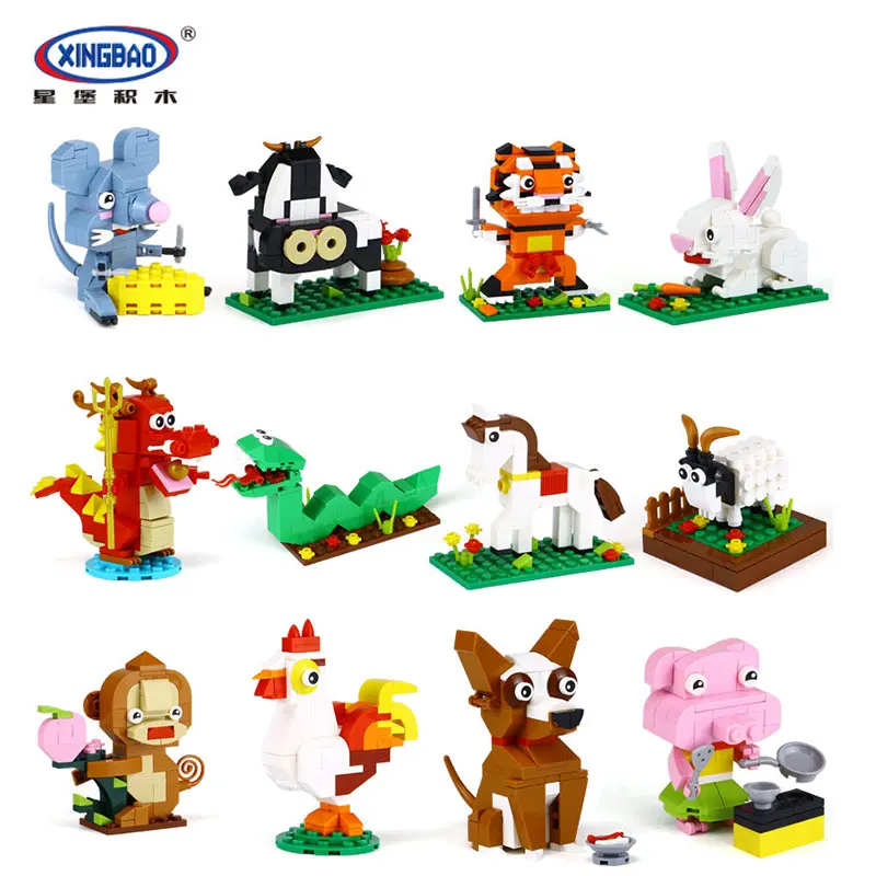 

XingBao 18001 1155Pcs The Chinese Zodiac Set Building Blocks Bricks Funny DIY Educational Toys For Children As Birthday Gifts