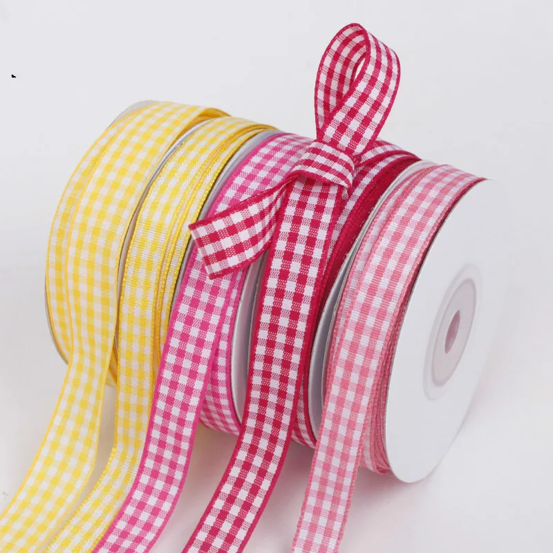 

20 yard/roll 10mm 15mm 20mm 25mm Plaid Checked Gingham Ribbon DIY Apparel Sewing Fabric Birthday Party Cake Gift Box Wrapping
