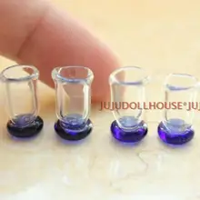 Миниатюрный Кукольный дом аксессуары сцены мини-чашечки из синего стекла(набор из 4