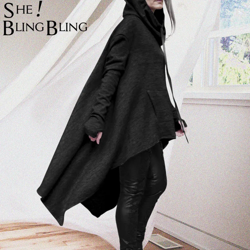 Осенняя Свободная Толстовка SheBlingBling размера плюс 4XL 5XL с высоким и низким