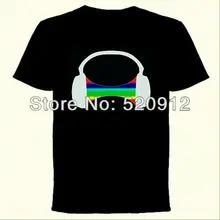New Personal and Fashion DISCO LED Activated Flashing Light EL T-Shirt with 2pcs AAA battery inverter