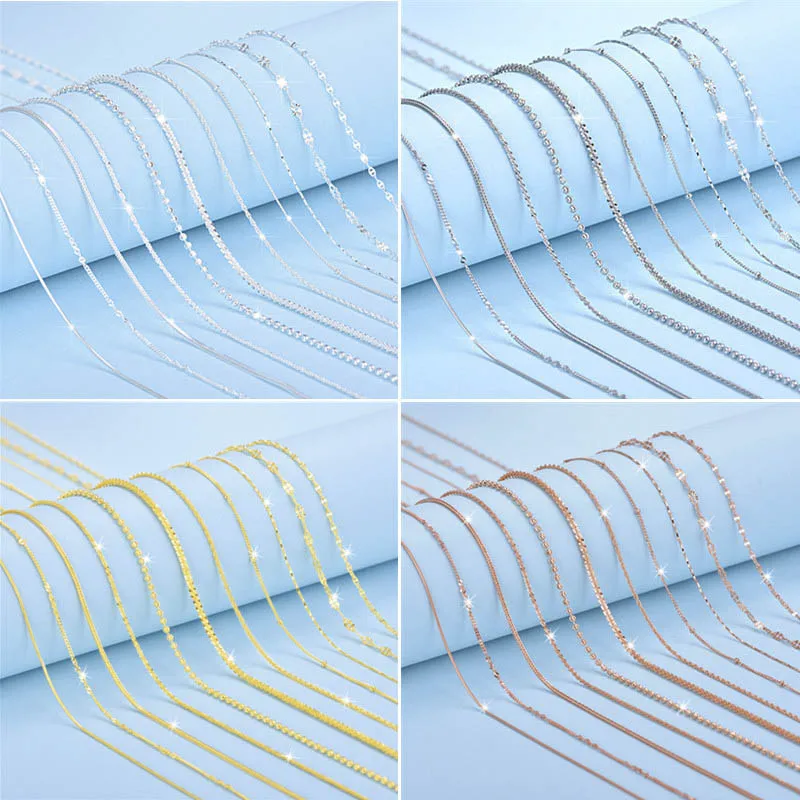 

Hot Women 18inch Clavicle Chain Real 100% 925 Sterling Silver Long Necklace Findings Basic Chain with Clasps for Jewelry Making