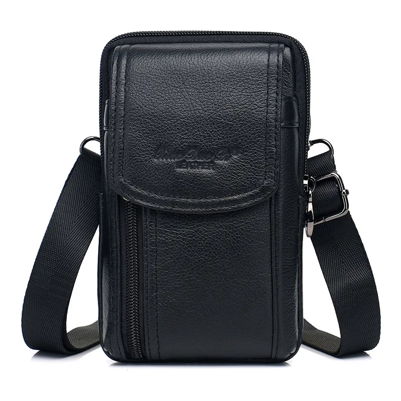 

Genuine Leather Solid Waist Bag Belt Shoulder Phone Crossbody Bags for Men Free Shipping
