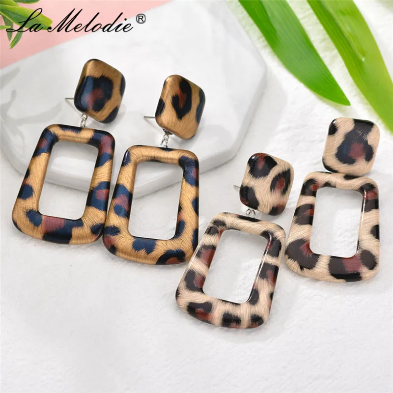 

New Classic Square Round Leopard Drop Earrings Leopard Print Snakeskin Leather Pendant Earring Scale Dangle Earring For Women
