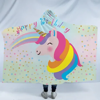 

8 Styles Unicorn Rainbow Garland 3D Printed Plush Hooded Blanket for Beds Warm Wearable Soft Fleece Throw Blankets