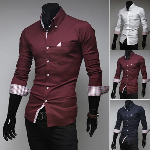 Fashion Mens Shirts 2014 Newest Stylish long Sleeve Dress Shirts Unique