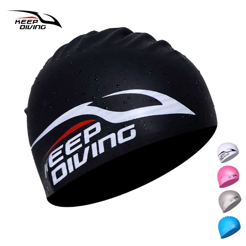 100 Silicone Elastic Waterproof Swimming Cap Adults Long Hair Ears