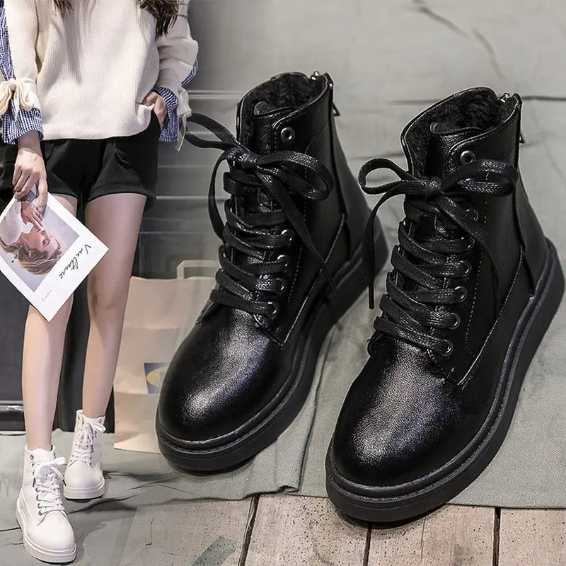 

LZJ 2019 New Women Buckle Winter Motorcycle Martin Boots British Style Gothic Punk Low Heel Black Boot Shoe Plus Size 35-39
