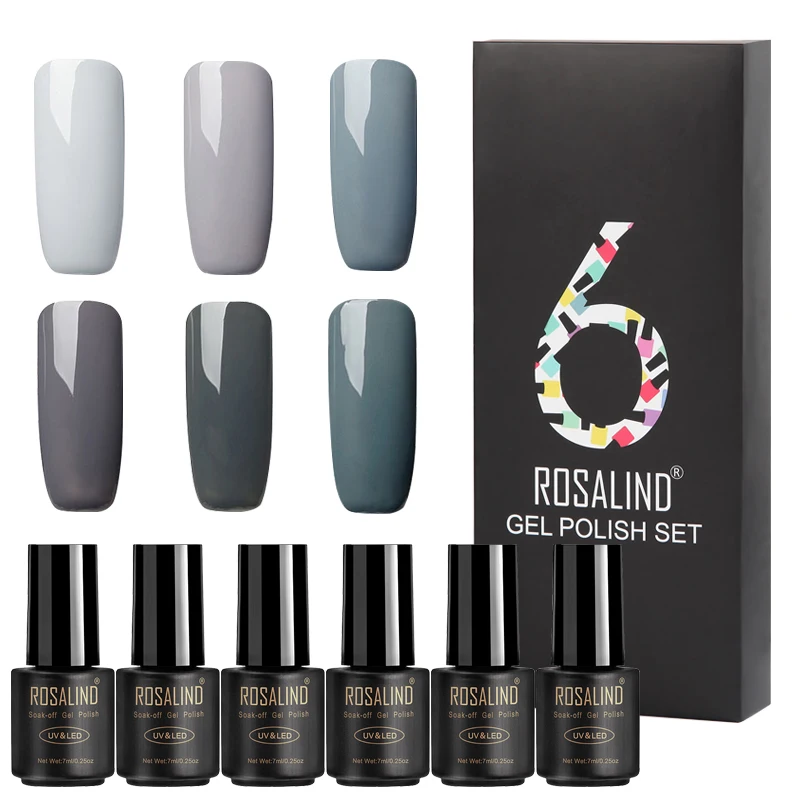 

(6PCS/LOT) ROSALIND 7ML Pure Colors Gel Varnish Set of Nails UV Soak off Long Lasting Nail Gel Polish for Nail Art DIY Manicure
