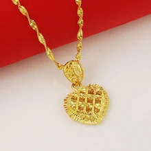 Высокое качество с покрытыем цвета чистого 24 каратного золота Цвет в виде сердца покрытый ожерелья с подвесками золотые Цвет цепи женские ожерелья ювелирные изделия оптом