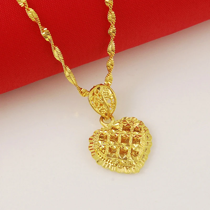 

High Quality 24K Gold Color Plated Heart Pendant Necklaces Gold Color Chain Woman Necklaces Jewelry Wholesale