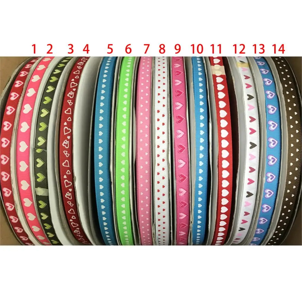 

Crazy Discounts 3/8" 9mm 14 Choices Valentine's Day Hearts Printed Grosgrain Ribbon for DIY Hair Bows Materials 100 Yards