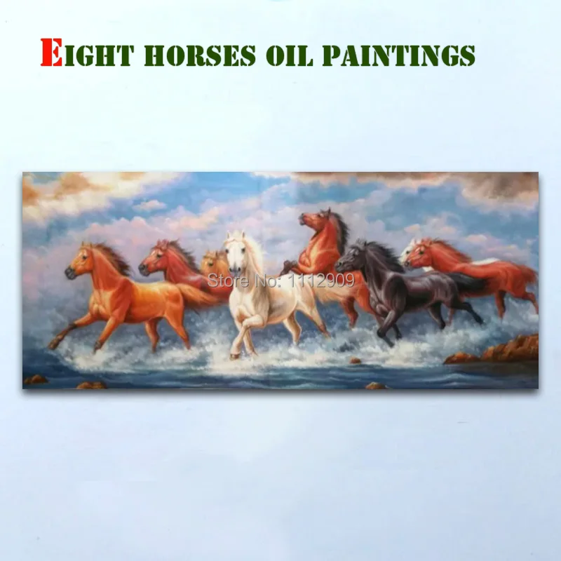 100 Handpainted Classical Eight Horse Oil Painting on Canvas Animal