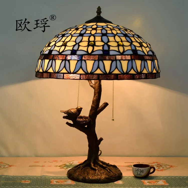 Европейская средиземноморская Настольная лампа «гардения Тиффани», Ретро лампа с деревом, базовая лампа для ресторана, бара, клуба, гостиной, спальни, прикроватная лампа