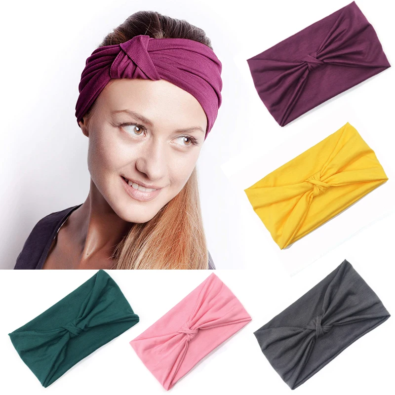 

Solid Wide Patchwork Cotton Sports Headband For Women Adult Fashion Causal Elastic Turban Hairband Headwraps Hair Accessories