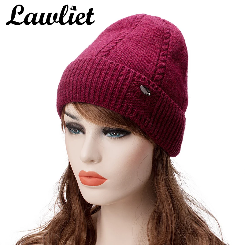 Lawliet Warm Winter Hats Women Fleece Lined Wool Knitted Hats Unisex