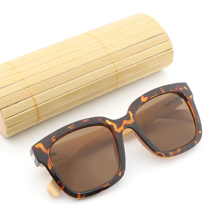 Leopard with case Натуральные Бамбуковые большие солнцезащитные очки для женщин и мужчин зеркальные линзы леопардовые квадратные Оттенки UV400 - Цвет линз: Leopard with case