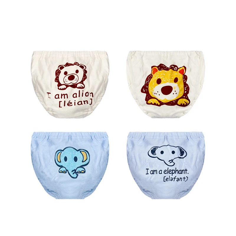 4pcs/lot Cute Cartoon lion elephant Baby Underwear Cotton Infant