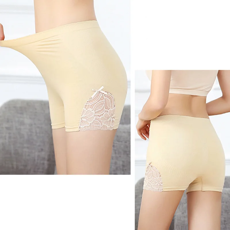 Women Lace Flower Safety Shorts Solid Bow Bottoming Short Pants Women Japanese Design High Elastic Waist Anti-Light Hip Shorts