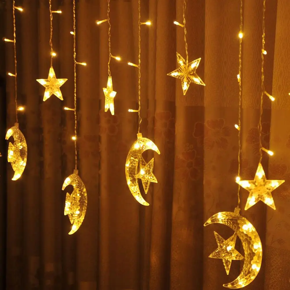 

2.5M 138leds moon star icicle Led Curtain Fairy String Light Holiday Christmas Light for Wedding Home Party Ramadan decoration