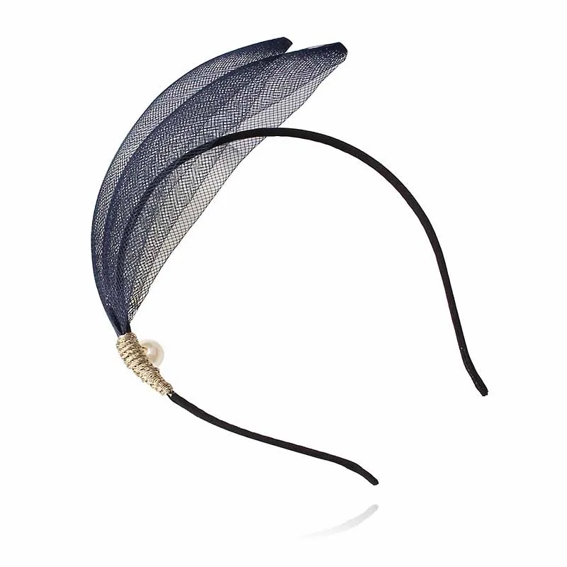 Новые модные женские сетчатые повязки для волос, Сексуальные Жемчужные Вечерние повязки на голову, черные кружевные повязки на голову с перьями