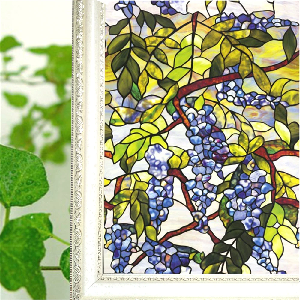 

30/45/60*100 cm pvc Stained Frosted Decorative window film Opaque grapes design Self-Adhesive Heat Insulation glass stickers