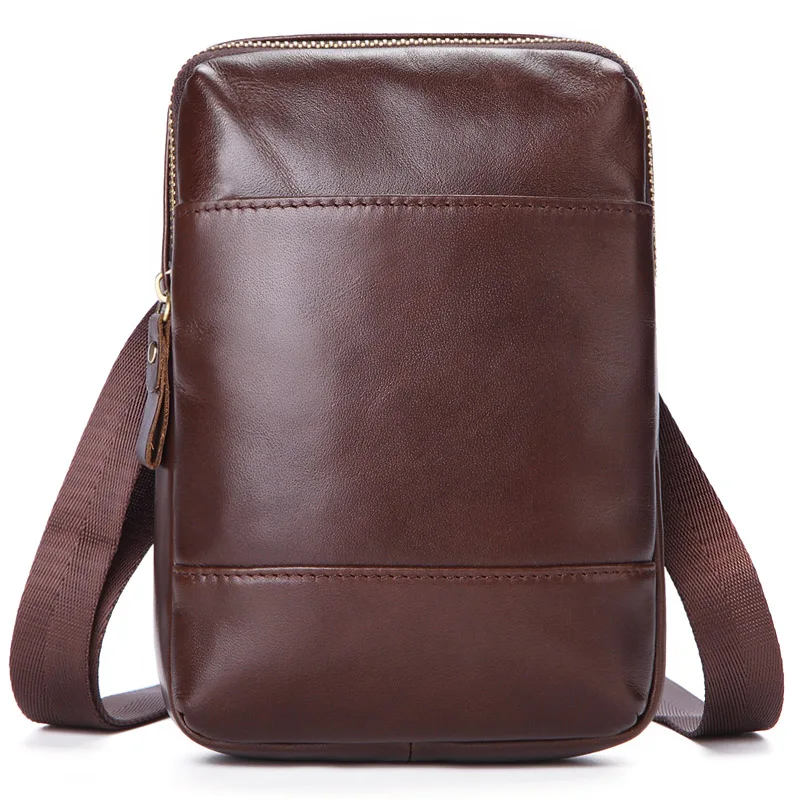 Meesii мужская дорожная поясная сумка из натуральной кожи на ремне, маленькая сумка на плечо, Повседневная поясная сумка на молнии, сумка для ношения на открытом воздухе - Цвет: BROWN