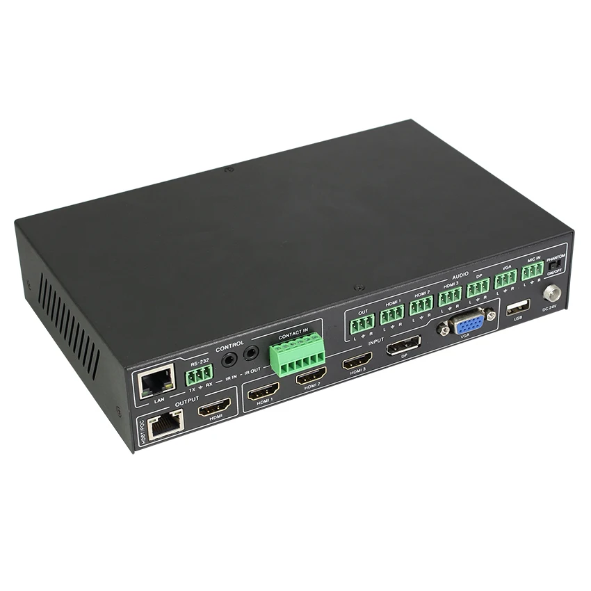 4K HD video switcher 5x1 with HDMI and HDBaseT output 3 HDMI 1 VGA(YPbPr/CVBS) and 1 DisplayPort input HDMI and HDBaseT output