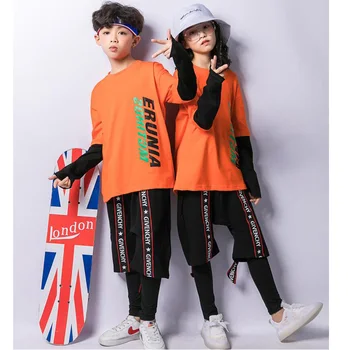 

Kid Long Sleeve Hip Hop Outfits Casual Shirt Tops Girls Loose Jazz Boys Dance wear Costumes Ballroom Dancing Clothes Wear Suits