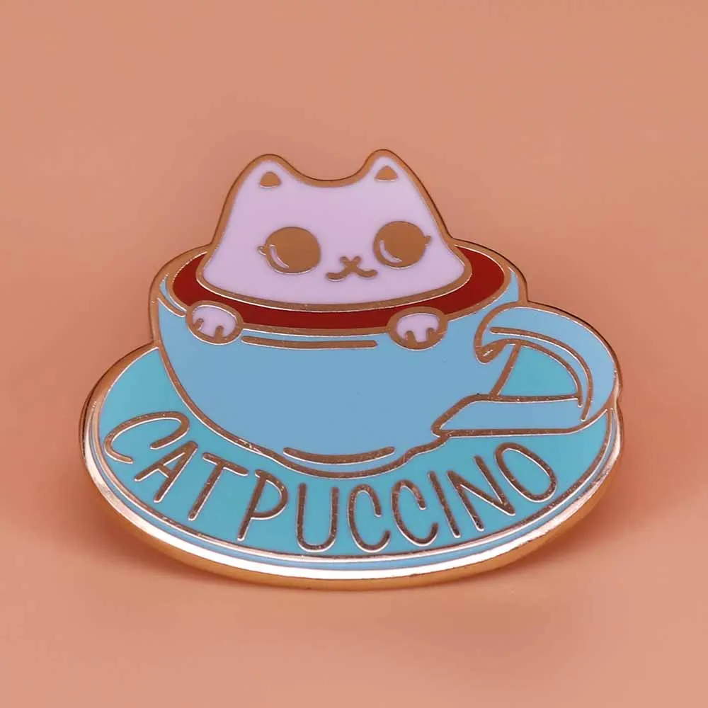 

Catpuccino enamel pin coffee cat brooch cappuccino cup badge coffee addict pins cute animal jewelry caffeine lover gift