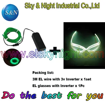 

Green Color-3M Flexible Neon Light EL Wire Rope Tube with Controller +El glasses with Free Shipping