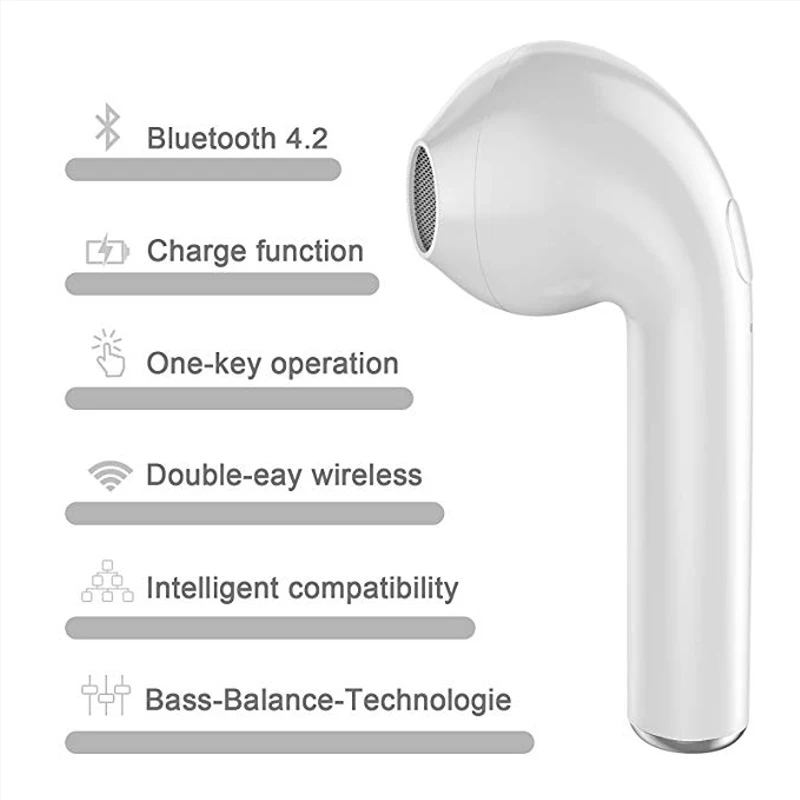 I7s TWS Bluetooth наушники, беспроводная гарнитура, стерео беспроводные наушники, спортивные наушники с микрофоном для смартфона, наушники-вкладыши для Android