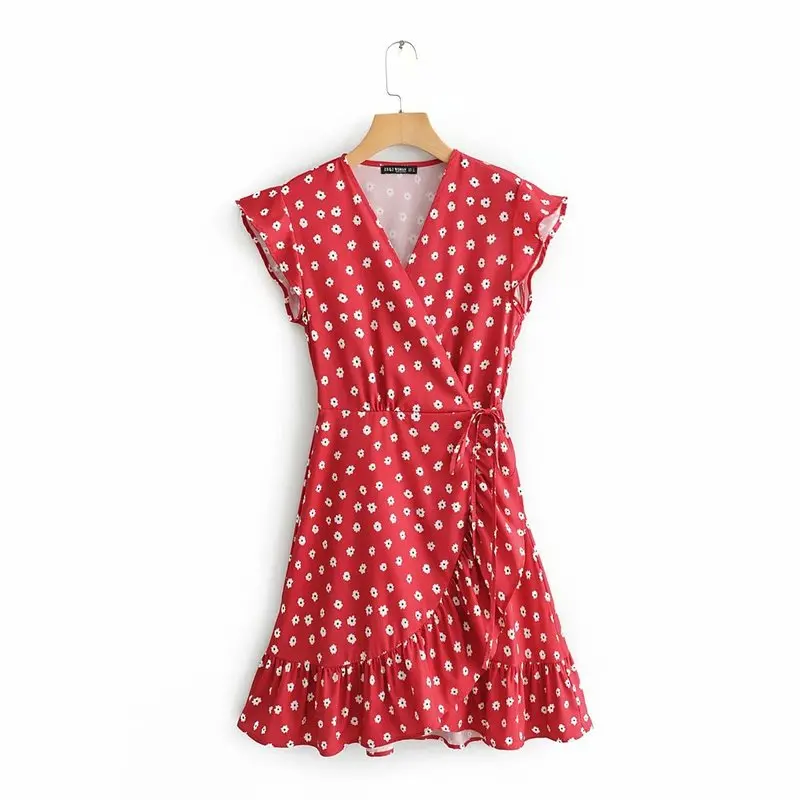 

XQ9-45-9040 European and American fashion printed ruffled dress